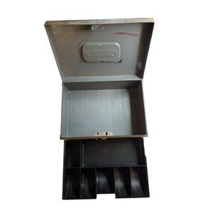 Vintage Gray Steel Locking Money Box With Dividers & Handle C202